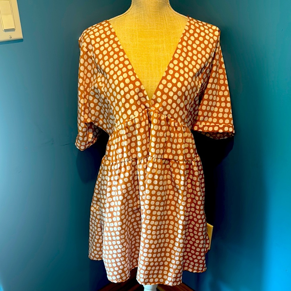 Mustard Seed Polka Dot Dress in Orange and White